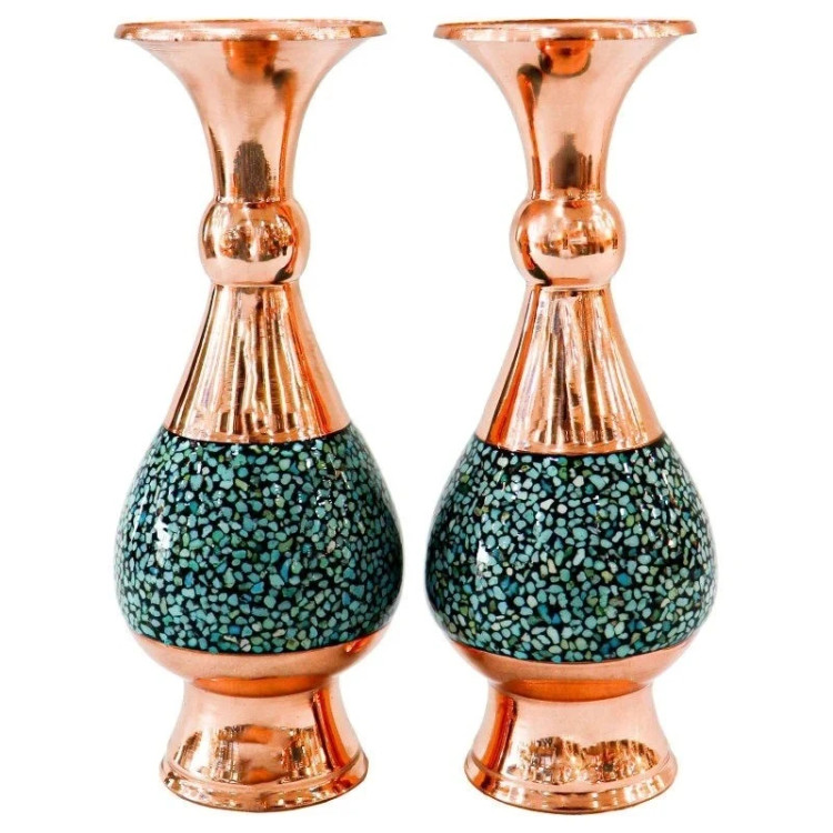 گلدان فیروزه کوبی مسی مدل شیرازی کد 16 بسته دو عددی
